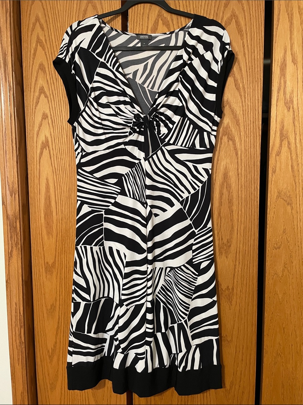 Kenneth Cole Reaction Black & White Zebra-Pattern Midi Dress